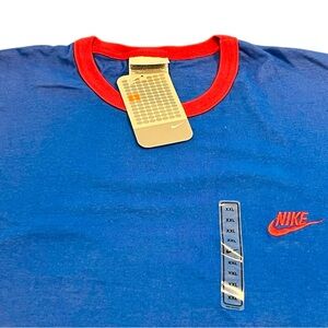 VINTAGE NIKE CLASSIC SWOOSH BLUE RED RINGER XXL TEE TSHIRT 2000s NWT Y2K